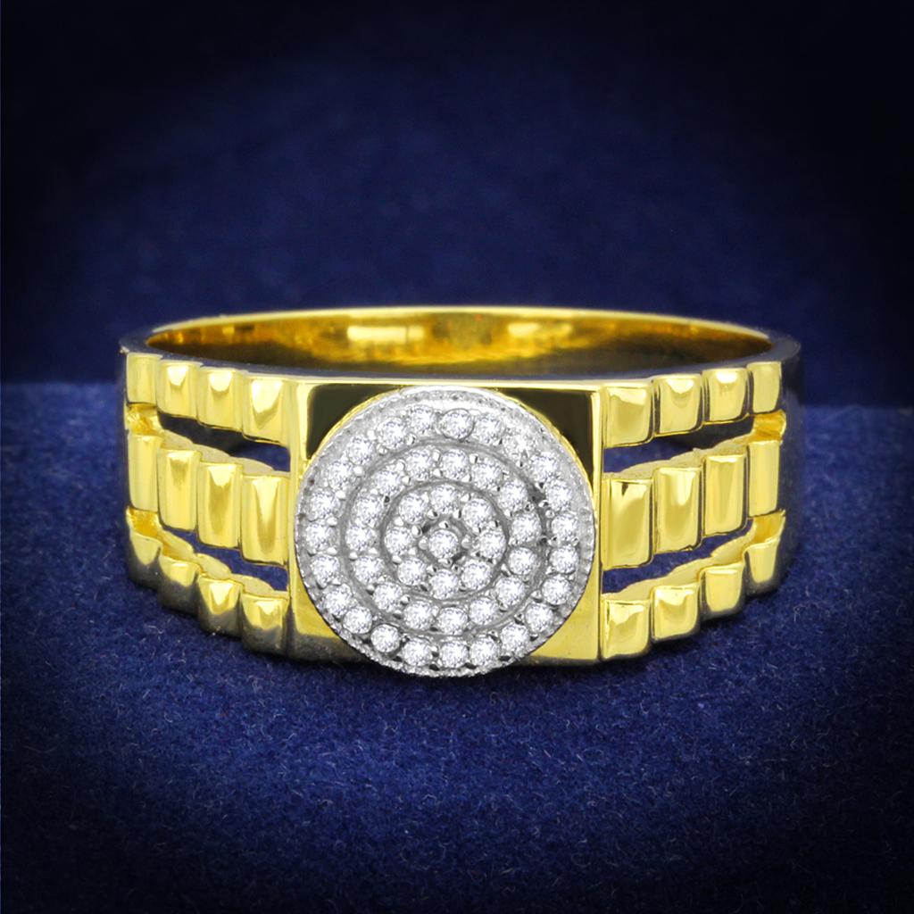 JCE237 Gold+Rhodium 925 Sterling Silver Ring with AAA Grade CZ  in Clear