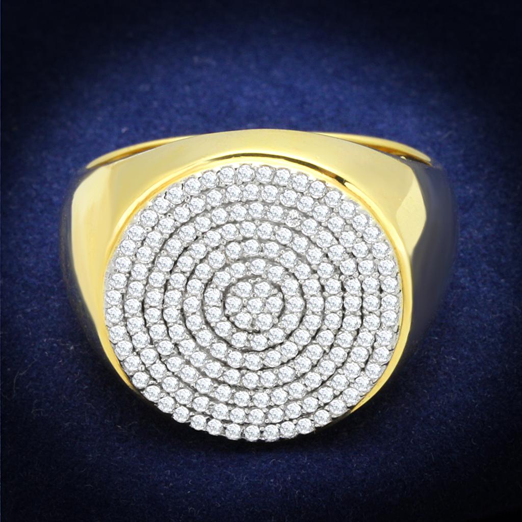 JCE238 Gold+Rhodium 925 Sterling Silver Ring with AAA Grade CZ  in Clear