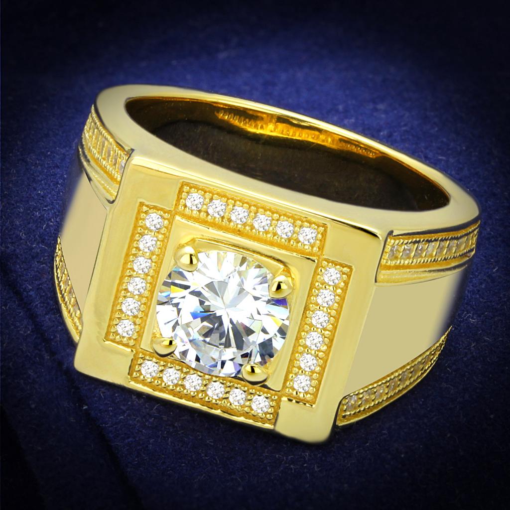 JCE552 Gold 925 Sterling Silver Ring with AAA Grade CZ  in Clear