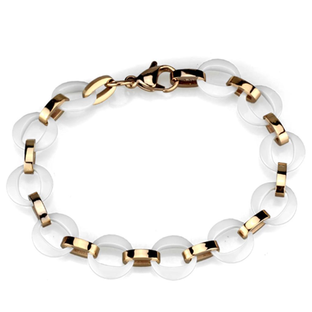 JCE1015 IP Rose Gold(Ion Plating) Stainless Steel Bracelet with Ceramic  in White