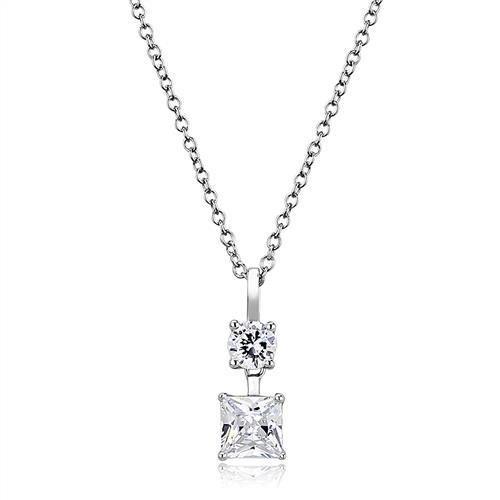 JCE1374 Rhodium 925 Sterling Silver Chain Pendant with AAA Grade CZ  in Clear