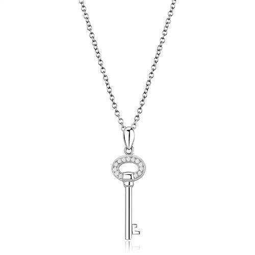 JCE1379 Rhodium 925 Sterling Silver Chain Pendant with AAA Grade CZ  in Clear