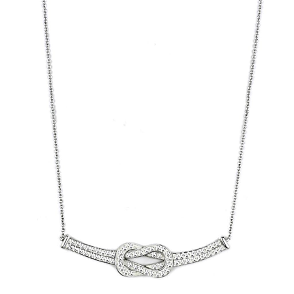 JCE406 Rhodium Brass Necklace with Top Grade Crystal  in Clear