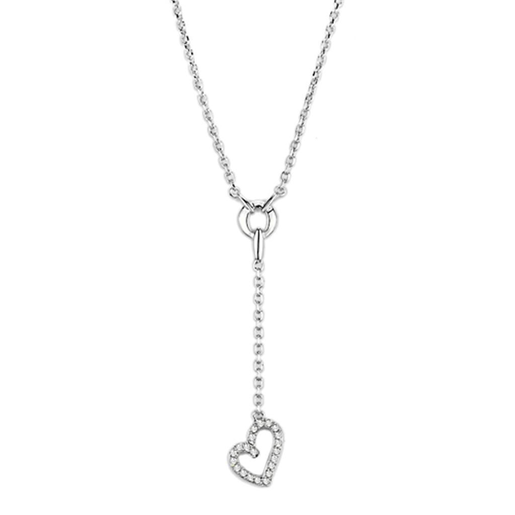 JCE425 Rhodium Brass Necklace with AAA Grade CZ  in Clear