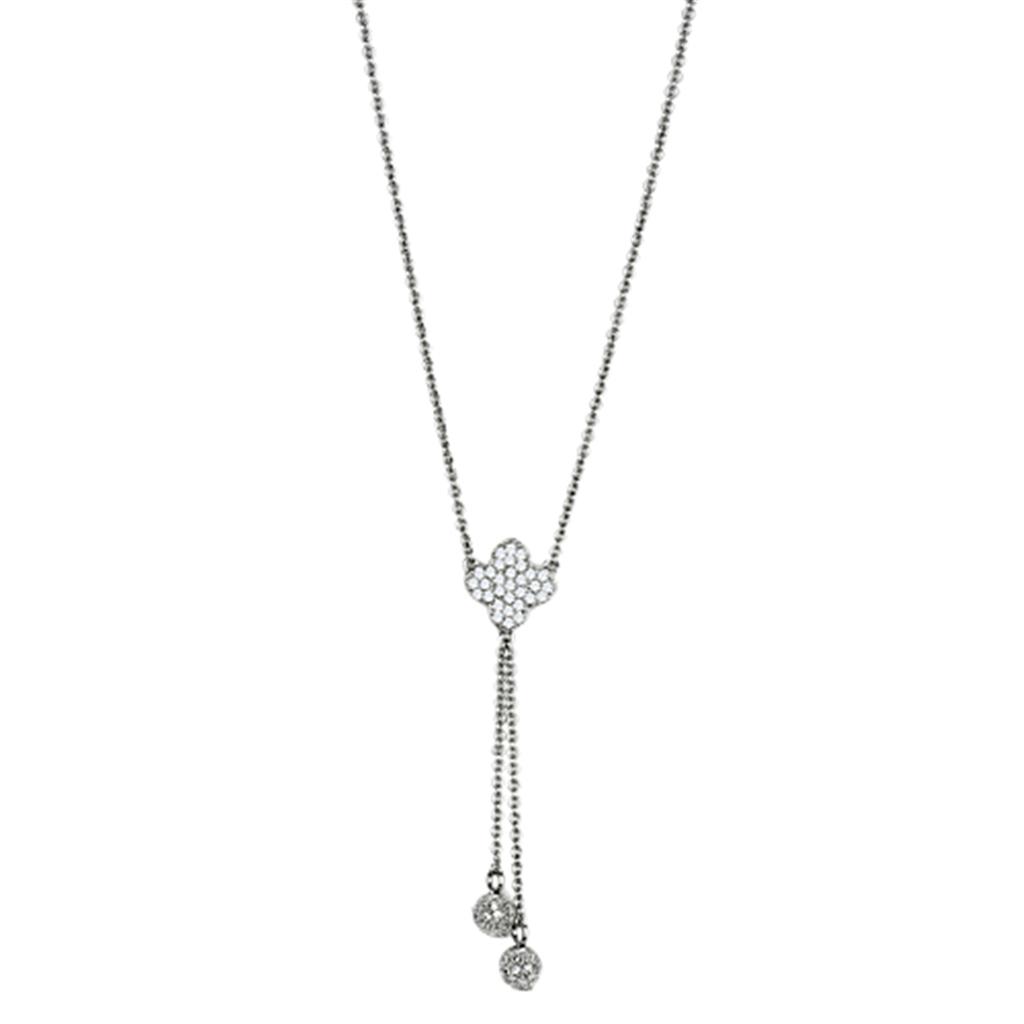 JCE427 Rhodium Brass Necklace with AAA Grade CZ  in Clear