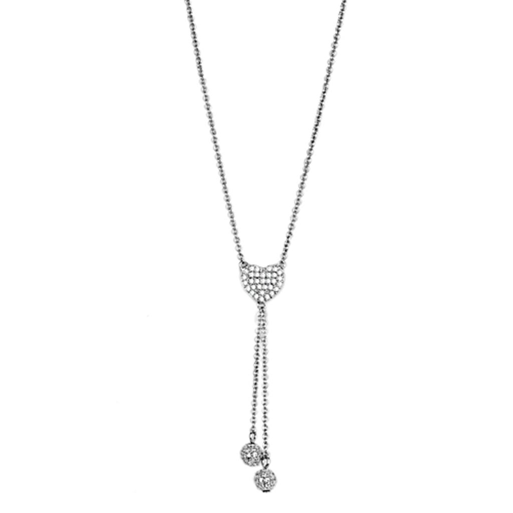 JCE428 Rhodium Brass Necklace with AAA Grade CZ  in Clear