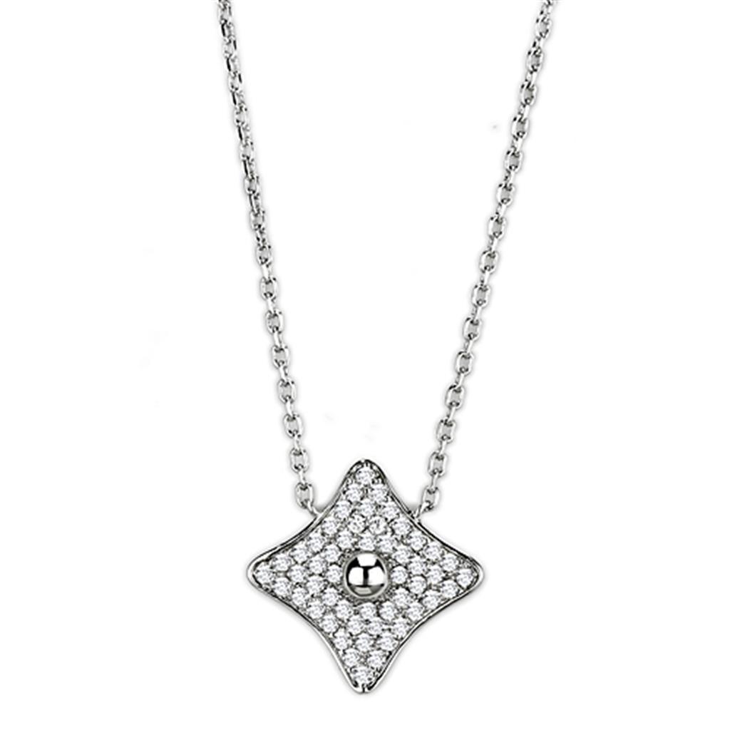 JCE430 Rhodium Brass Necklace with AAA Grade CZ  in Clear
