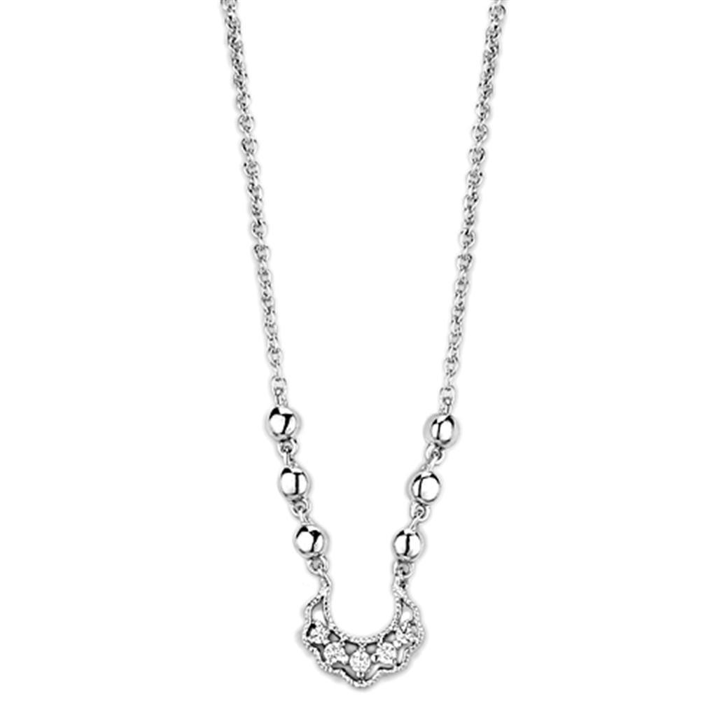 JCE448 Rhodium Brass Necklace with AAA Grade CZ  in Clear