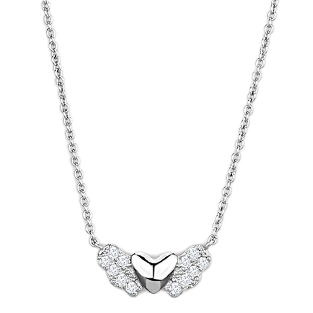 JCE451 Rhodium Brass Necklace with AAA Grade CZ  in Clear