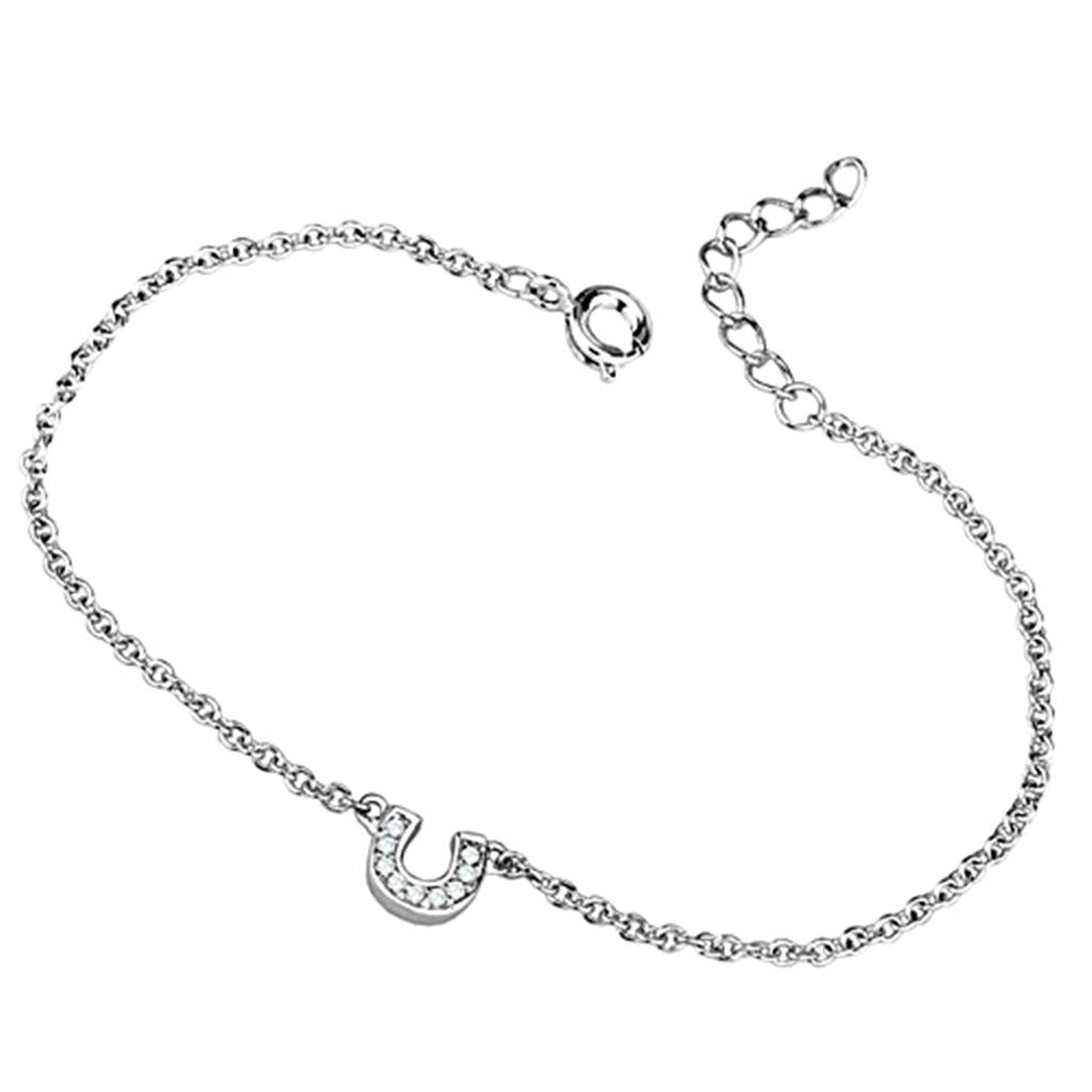 JCE710 Rhodium Brass Bracelet with AAA Grade CZ  in Clear
