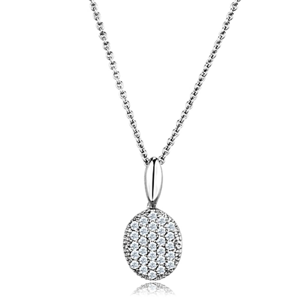 JCE716 Rhodium Brass Chain Pendant with AAA Grade CZ  in Clear