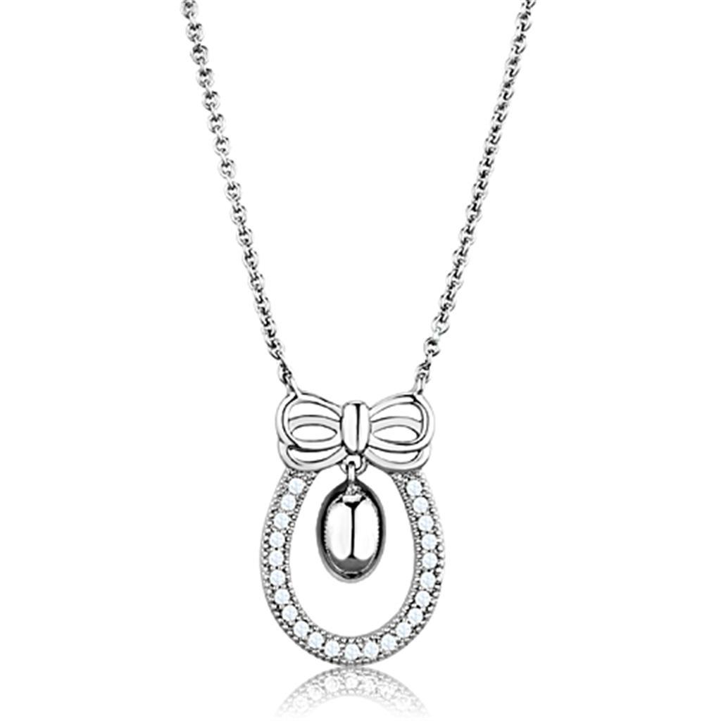 JCE718 Rhodium Brass Necklace with AAA Grade CZ  in Clear