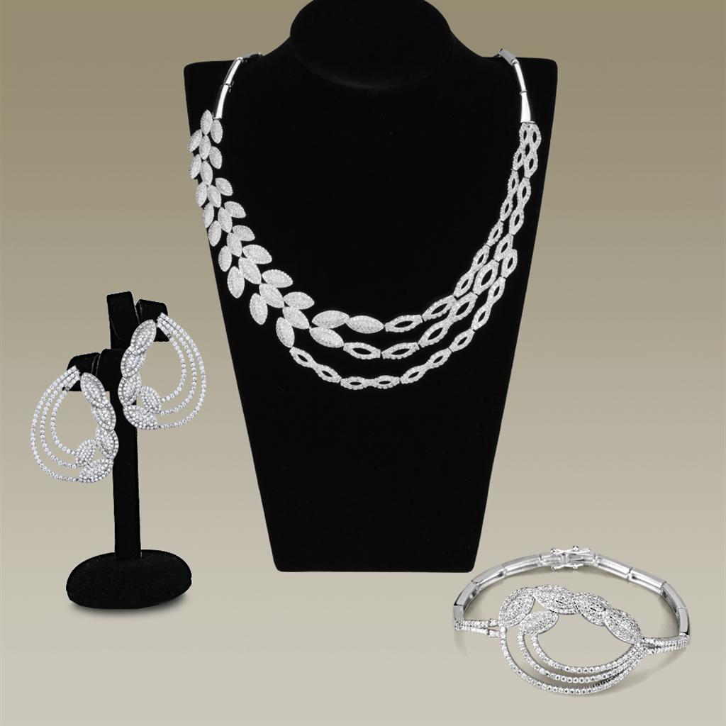JCE922 Rhodium Brass Jewelry Sets with AAA Grade CZ  in Clear