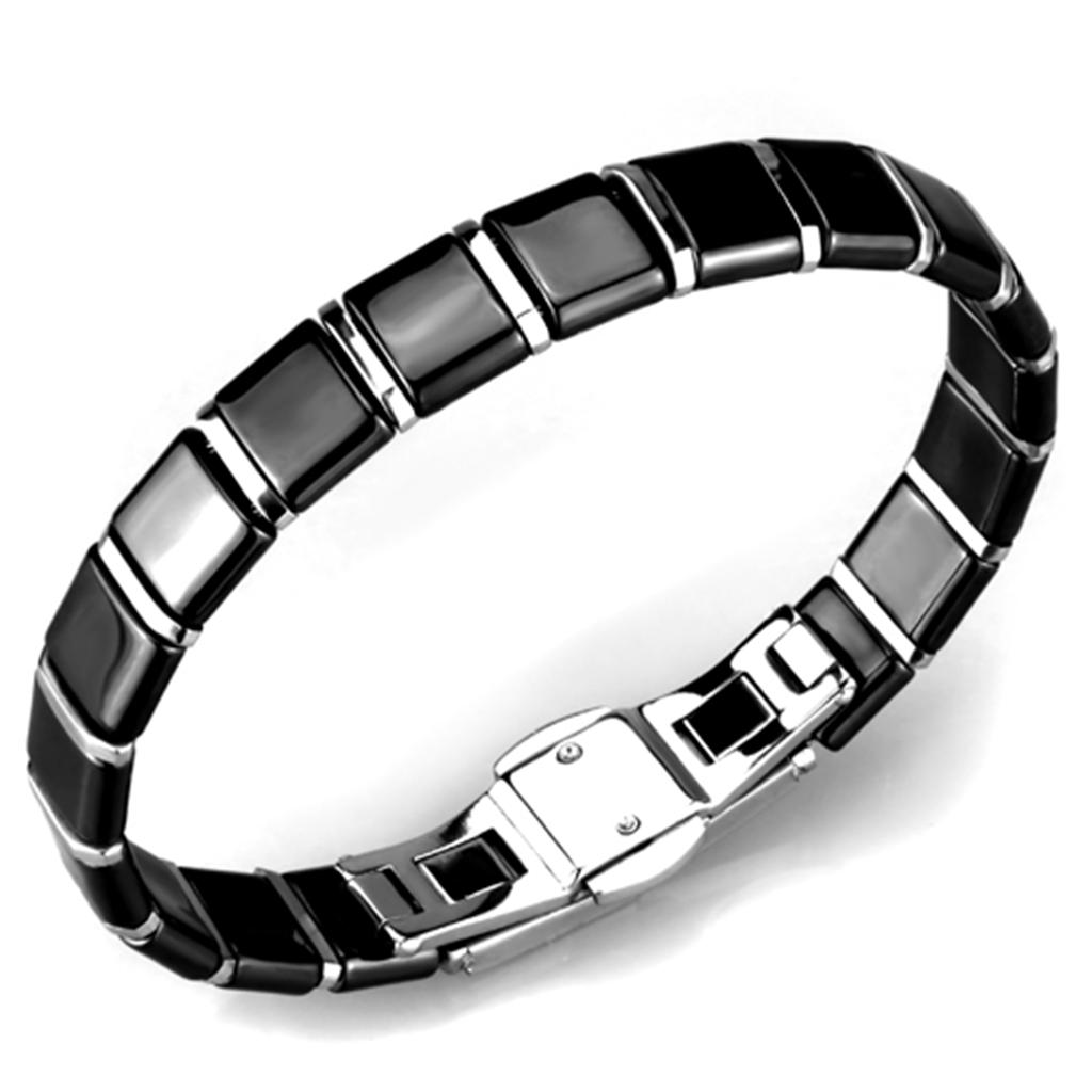 JCE984 High polished (no plating) Stainless Steel Bracelet with Ceramic  in Jet
