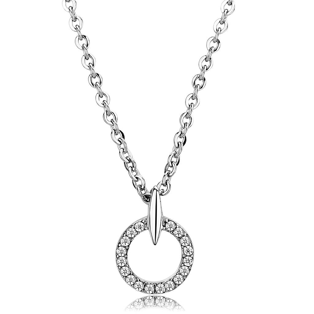 JCE091 High polished (no plating) Stainless Steel Chain Pendant with AAA Grade CZ  in Clear