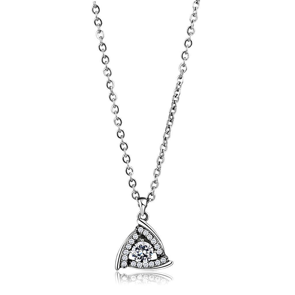JCE301 High polished (no plating) Stainless Steel Chain Pendant with AAA Grade CZ  in Clear