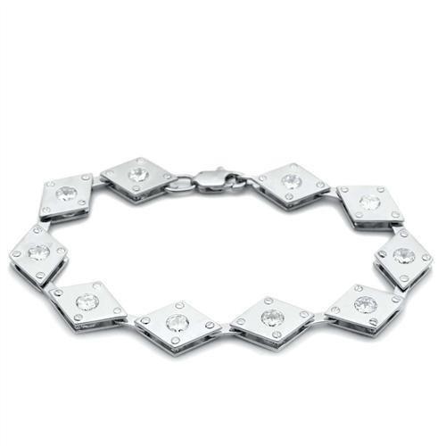 JCE2006 Matte Rhodium & Rhodium Brass Bracelet with AAA Grade CZ  in Clear