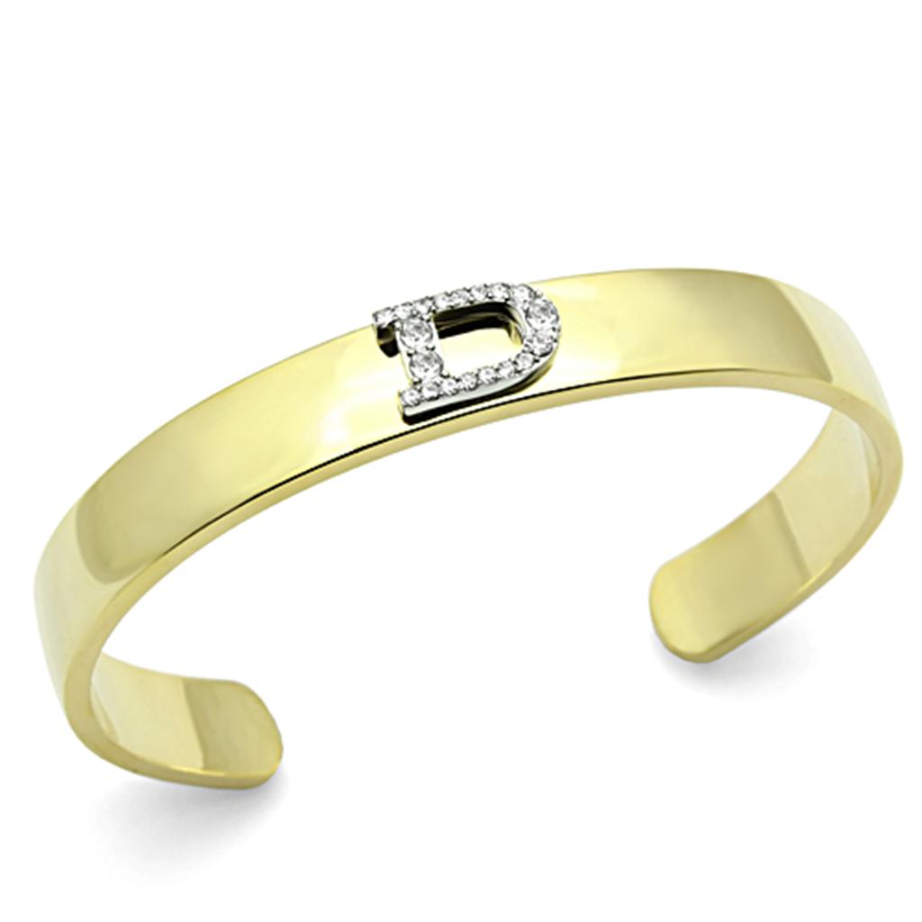 JCE2573 Gold+Rhodium White Metal Bangle with Top Grade Crystal  in Clear