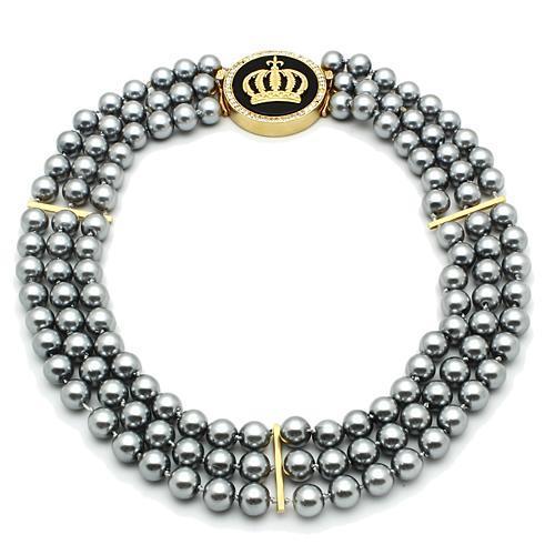 JCE2645 Gold Brass Necklace with Semi-Precious Onyx in Jet