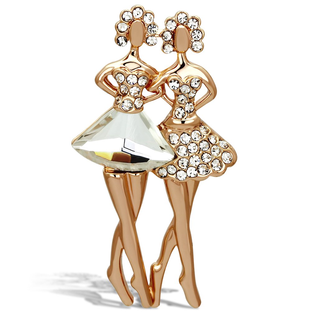 JCE2776 Flash Rose Gold White Metal Brooches with Synthetic Synthetic Glass in Clear