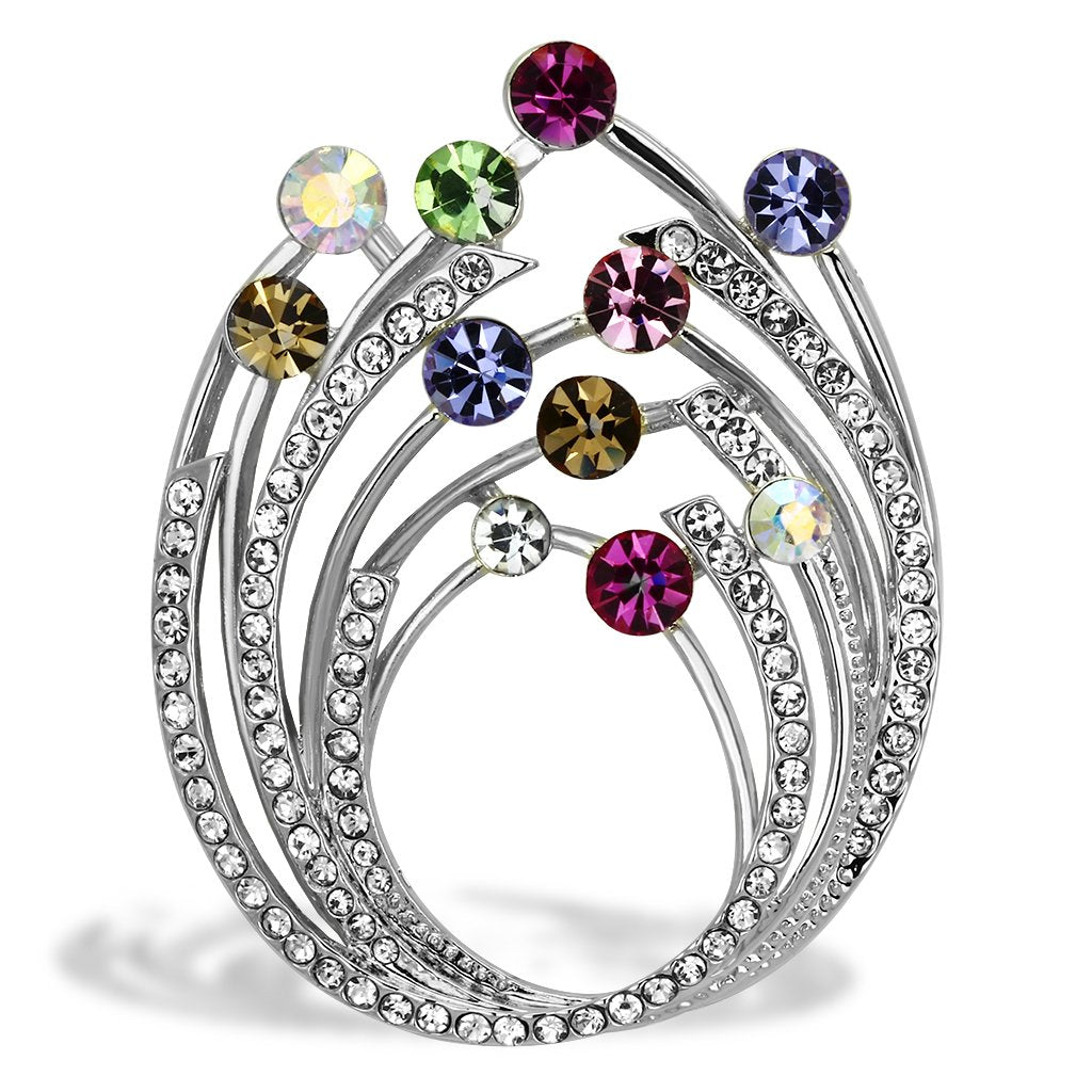 JCE2811 Imitation Rhodium White Metal Brooches with Top Grade Crystal  in Multi Color