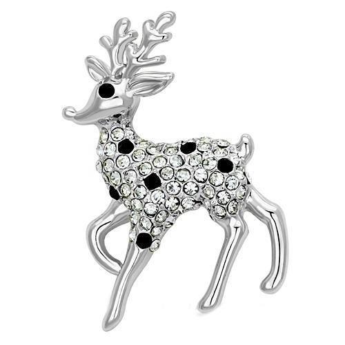 JCE2821 Imitation Rhodium White Metal Brooches with Top Grade Crystal  in Jet