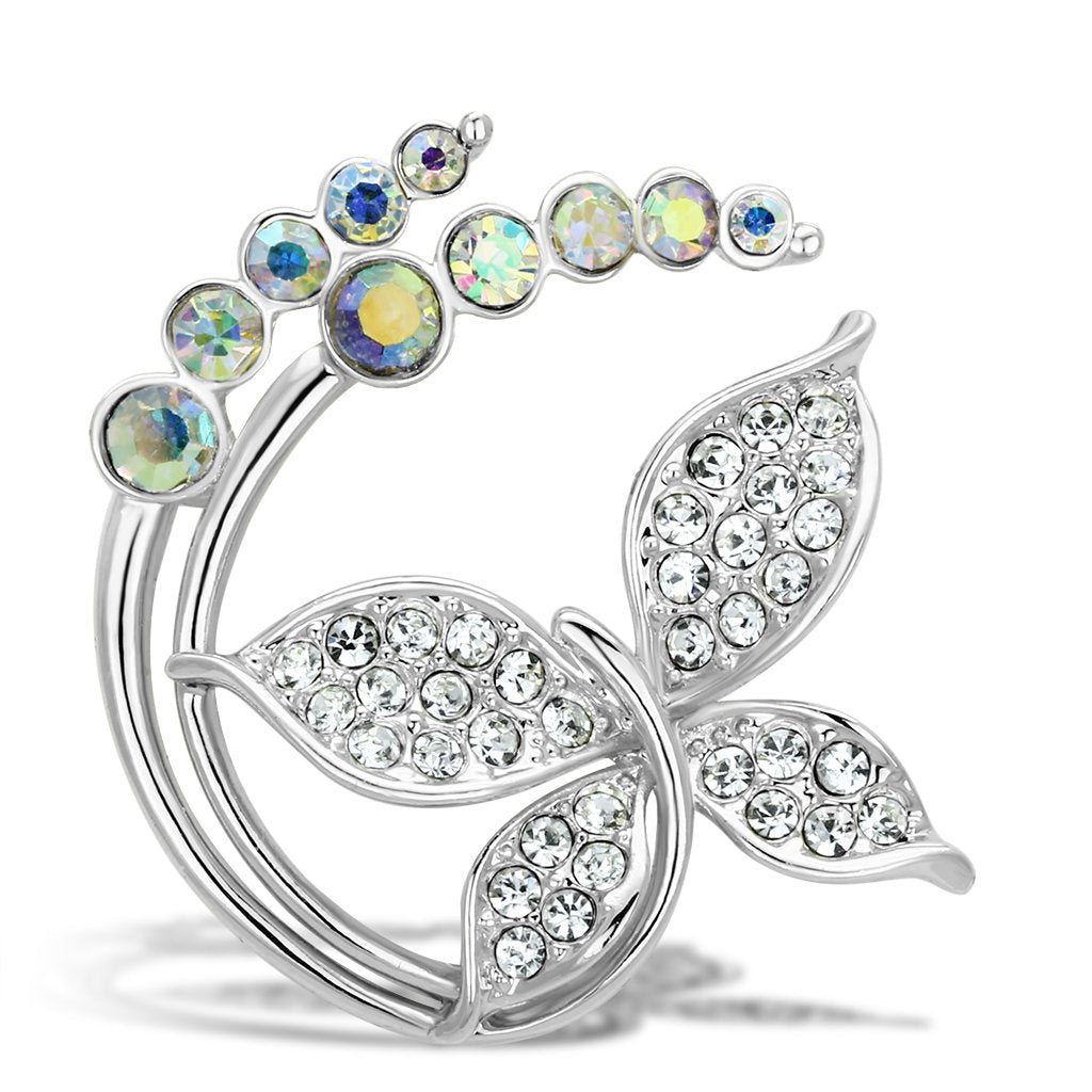 JCE2861 Flash Gold White Metal Brooches with Top Grade Crystal  in Aurora Borealis (Rainbow Effect)