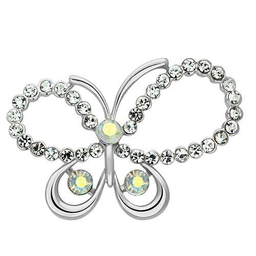 JCE2864 Imitation Rhodium White Metal Brooches with Top Grade Crystal  in Aurora Borealis (Rainbow Effect)