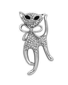 JCE2900 Imitation Rhodium White Metal Brooches with Top Grade Crystal  in Jet