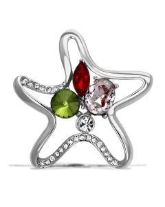 JCE2912 Imitation Rhodium White Metal Brooches with Synthetic Acrylic in Multi Color