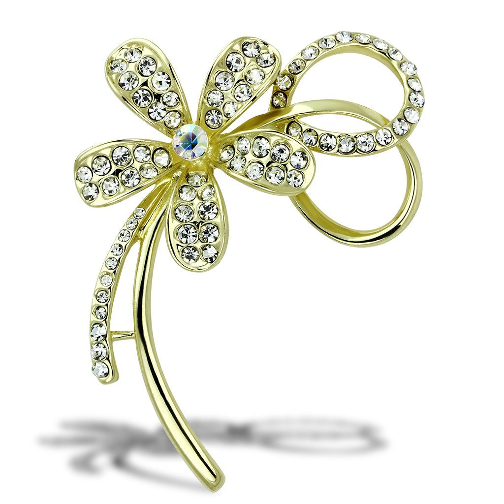 JCE2924 Flash Gold White Metal Brooches with Top Grade Crystal  in Clear
