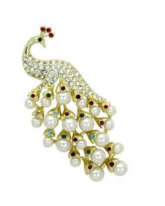 JCE2933 Flash Gold White Metal Brooches with Synthetic Pearl in White