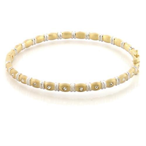 JCE331 Matte Gold & Rhodium Brass Bangle with Top Grade Crystal  in Clear