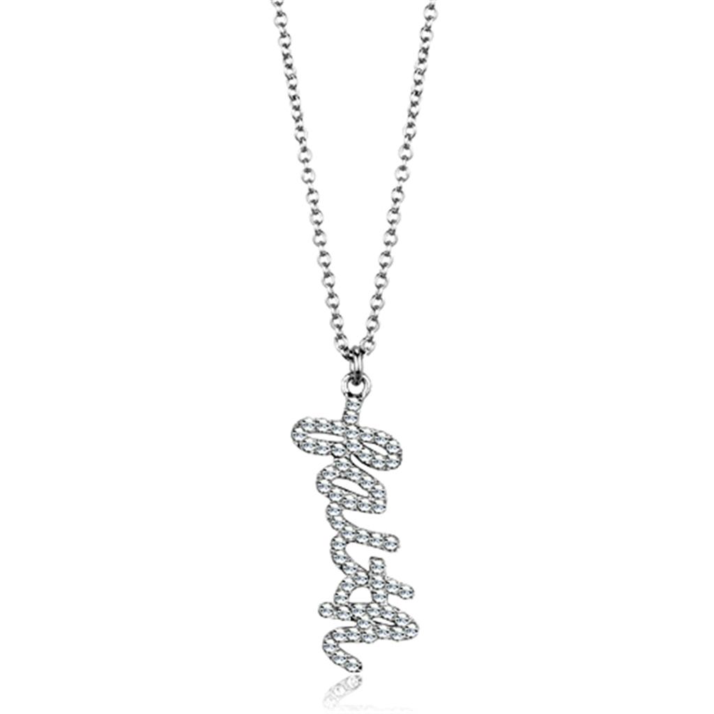 JCE3488 Rhodium Brass Chain Pendant with Top Grade Crystal  in Clear
