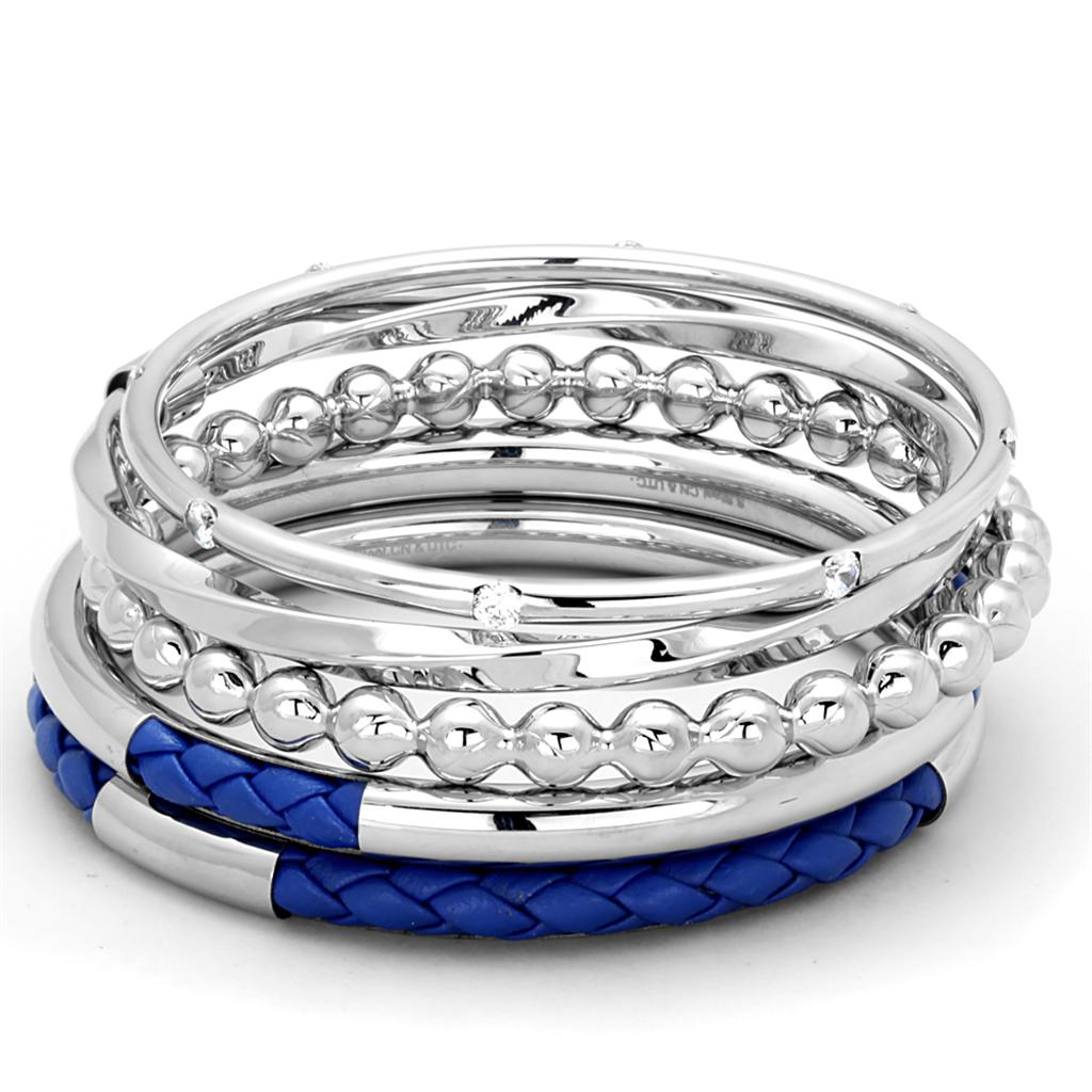 JCE3570 High polished (no plating) Stainless Steel Bangle with AAA Grade CZ  in Clear