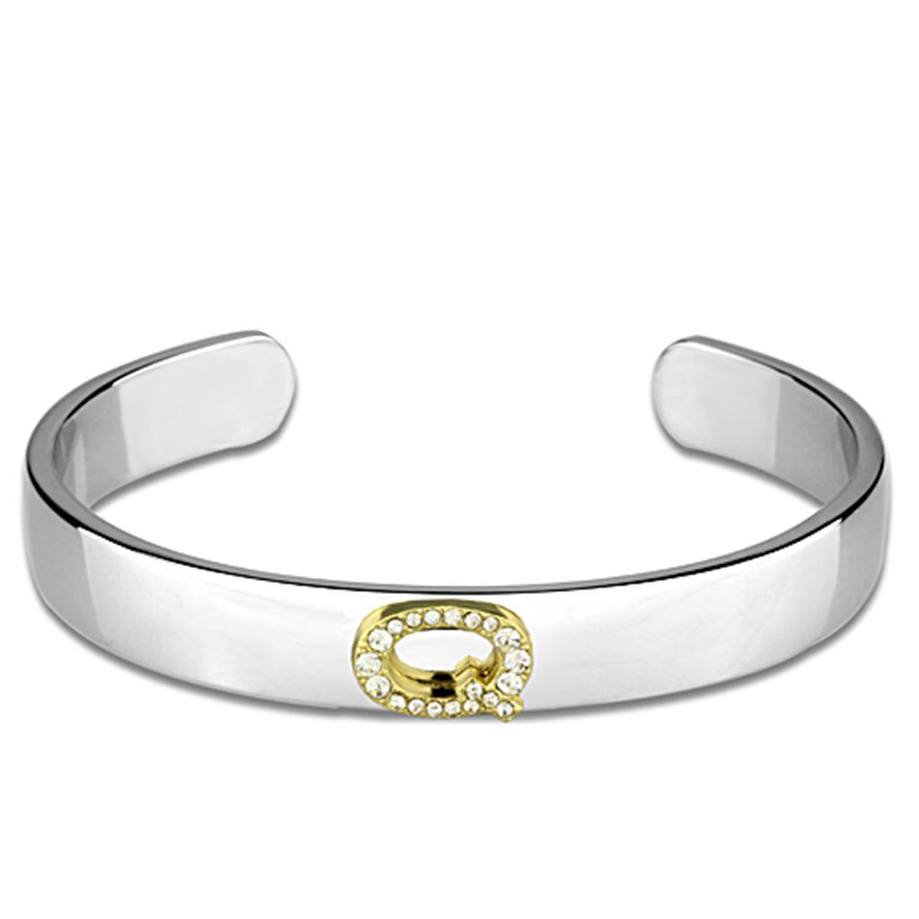 JCE3627 Reverse Two-Tone White Metal Bangle with Top Grade Crystal  in Clear