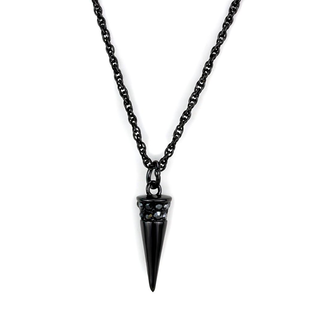 JCE3709 TIN Cobalt Black Brass Chain Pendant with Top Grade Crystal  in Hematite
