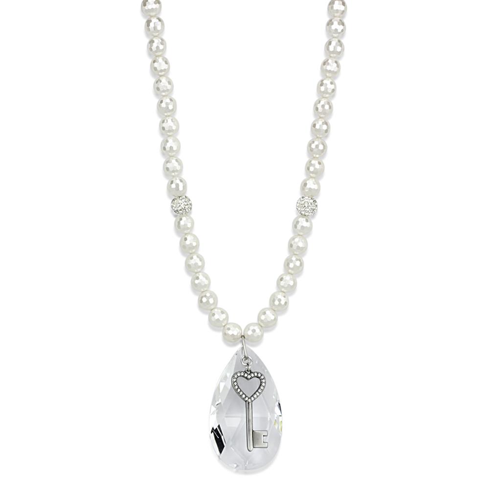 JCE3819 Antique Silver White Metal Necklace with Synthetic Synthetic Glass in Clear