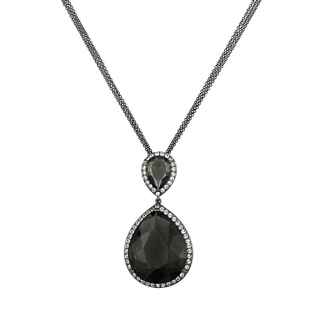 JCE3847 TIN Cobalt Black Brass Chain Pendant with Synthetic Synthetic Glass in Black Diamond