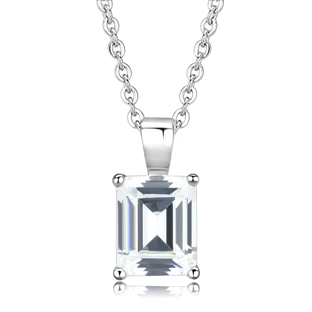 JCE3934 Rhodium Brass Chain Pendant with AAA Grade CZ  in Clear