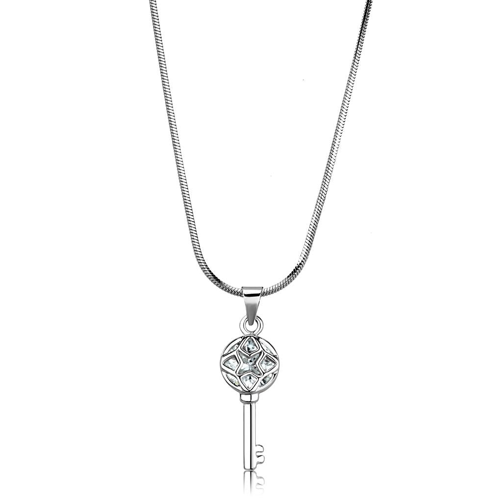 JCE4158 Rhodium Brass Chain Pendant with AAA Grade CZ  in Clear