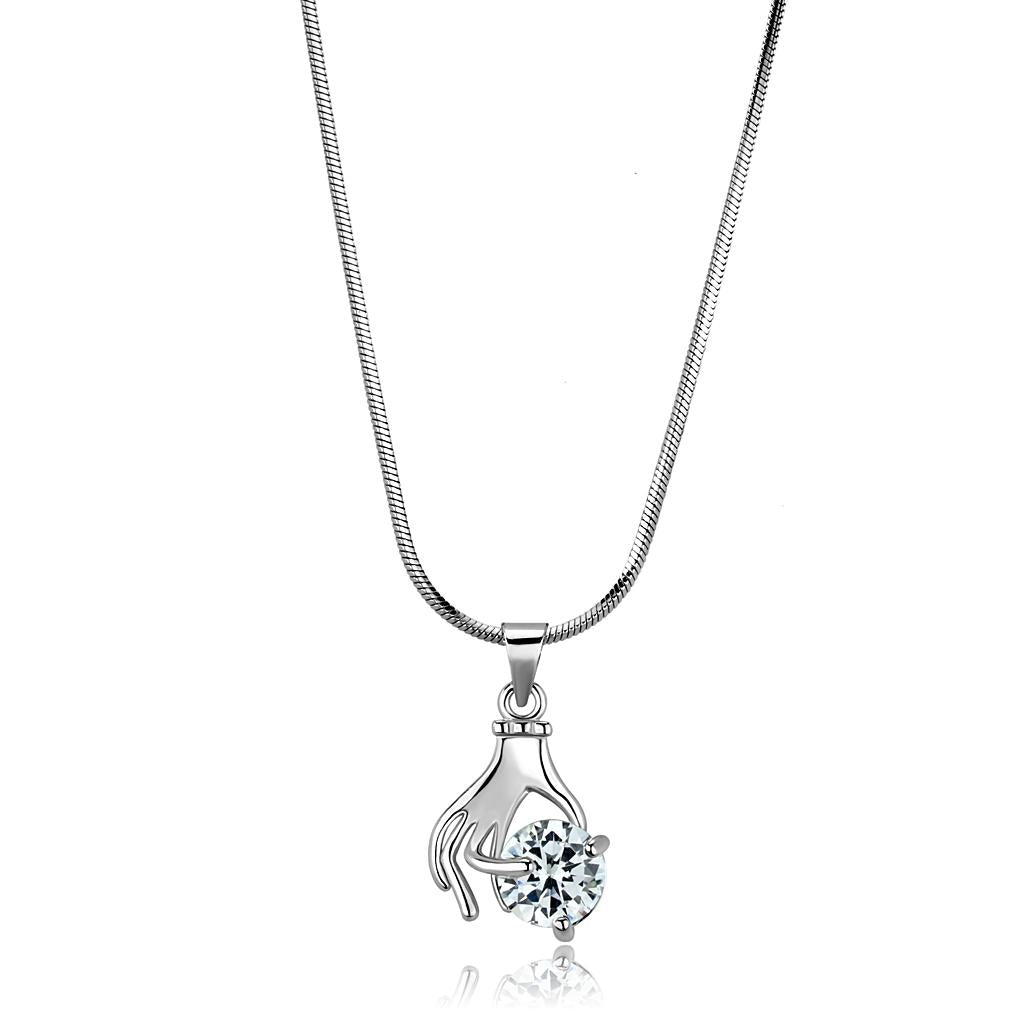 JCE4163 Rhodium Brass Chain Pendant with AAA Grade CZ  in Clear