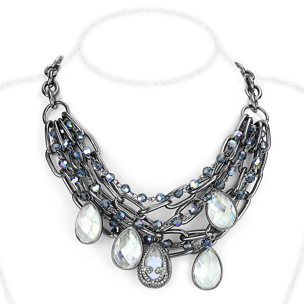 JCE4211 TIN Cobalt Black Brass Necklace with AAA Grade CZ  in Clear