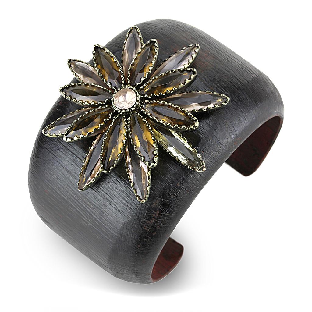 JCE4220 Antique Copper Brass Bangle with Synthetic Synthetic Stone in Champagne