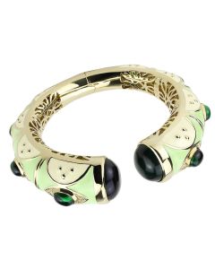 JCE4267 Gold Brass Bangle with Synthetic  in Emerald
