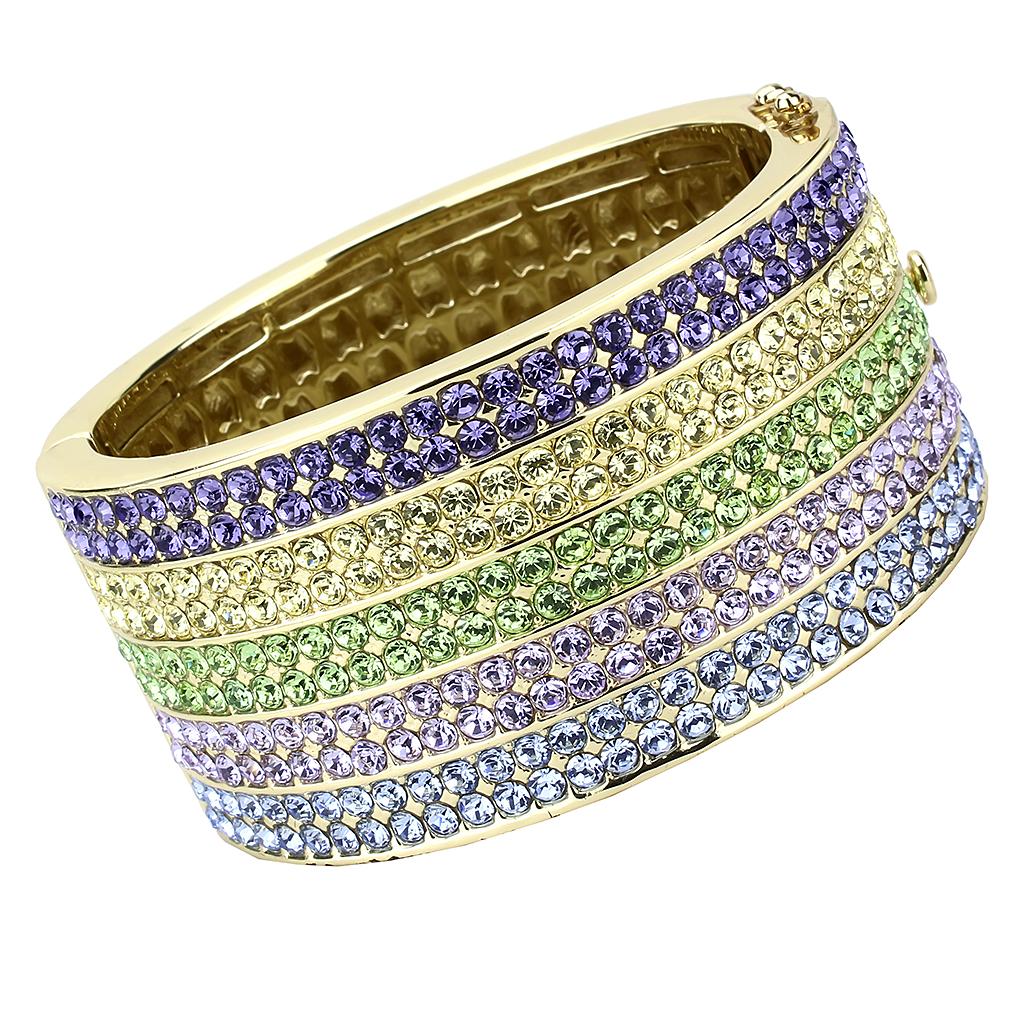 JCE4277 Gold Brass Bangle with Top Grade Crystal  in Multi Color