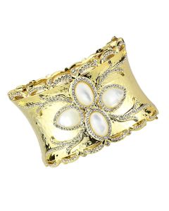 JCE4285 Gold Brass Bangle with Synthetic  in White