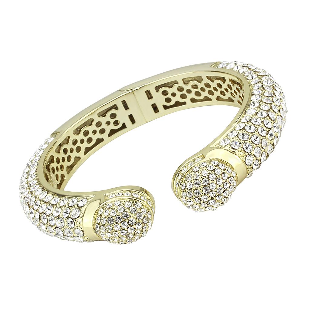JCE4311 Flash Gold Brass Bangle with Top Grade Crystal  in Clear