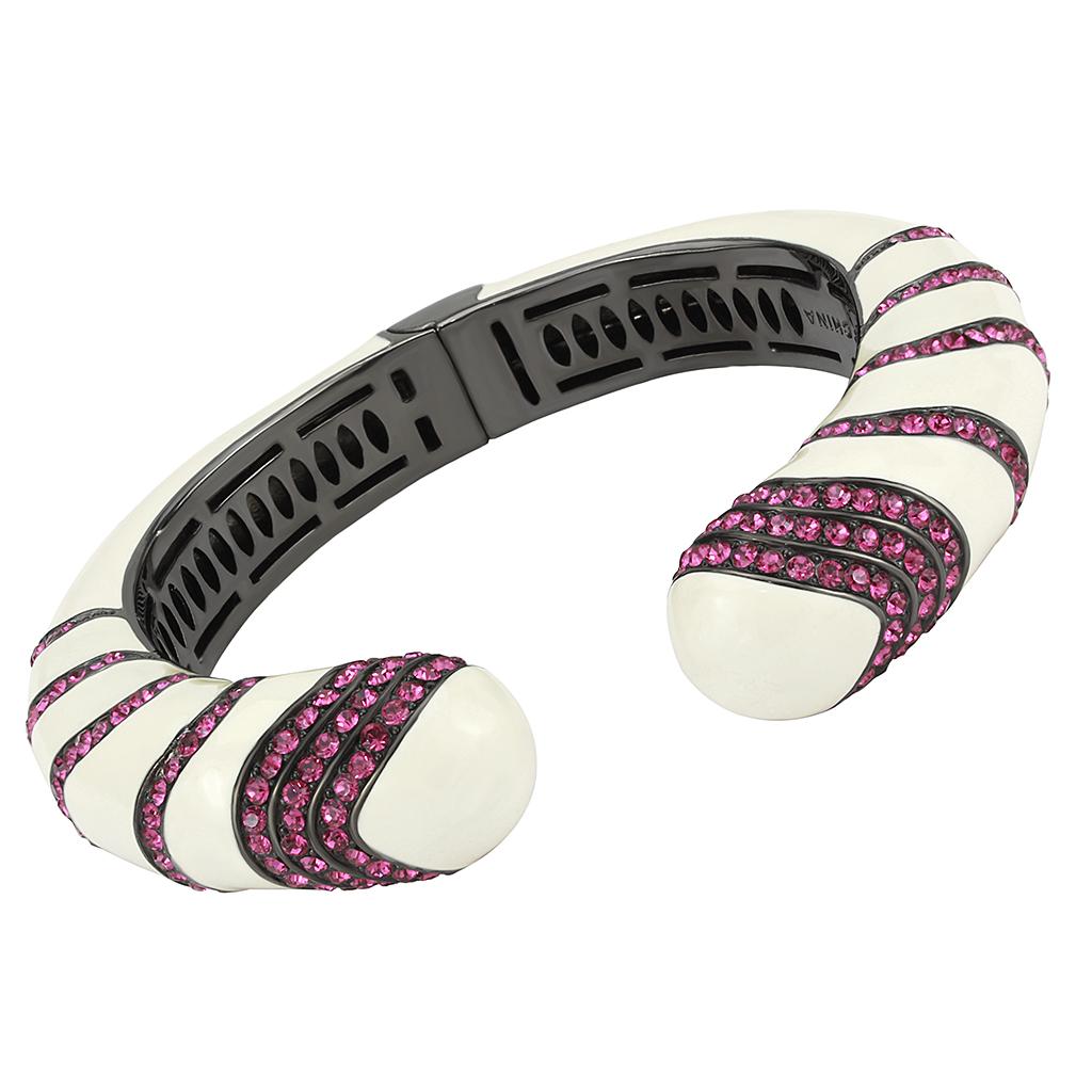 JCE4322 TIN Cobalt Black Brass Bangle with Top Grade Crystal  in Fuchsia