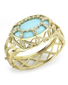 JCE4348 Gold Brass Bangle with Synthetic  in Sea Blue